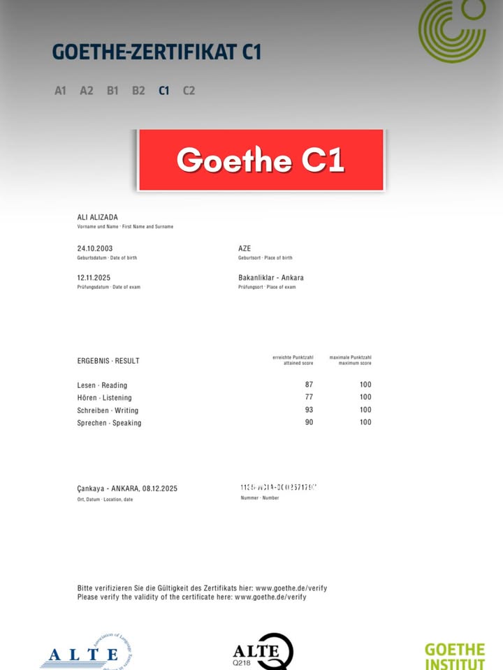 GOETHE C1-Zertifikat online ohne Prüfung in Serbien erhalten